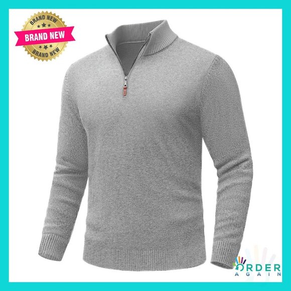 Quarter Zip Pullover Sweater Mock Neck Thermal Knit Classic Men's Winter